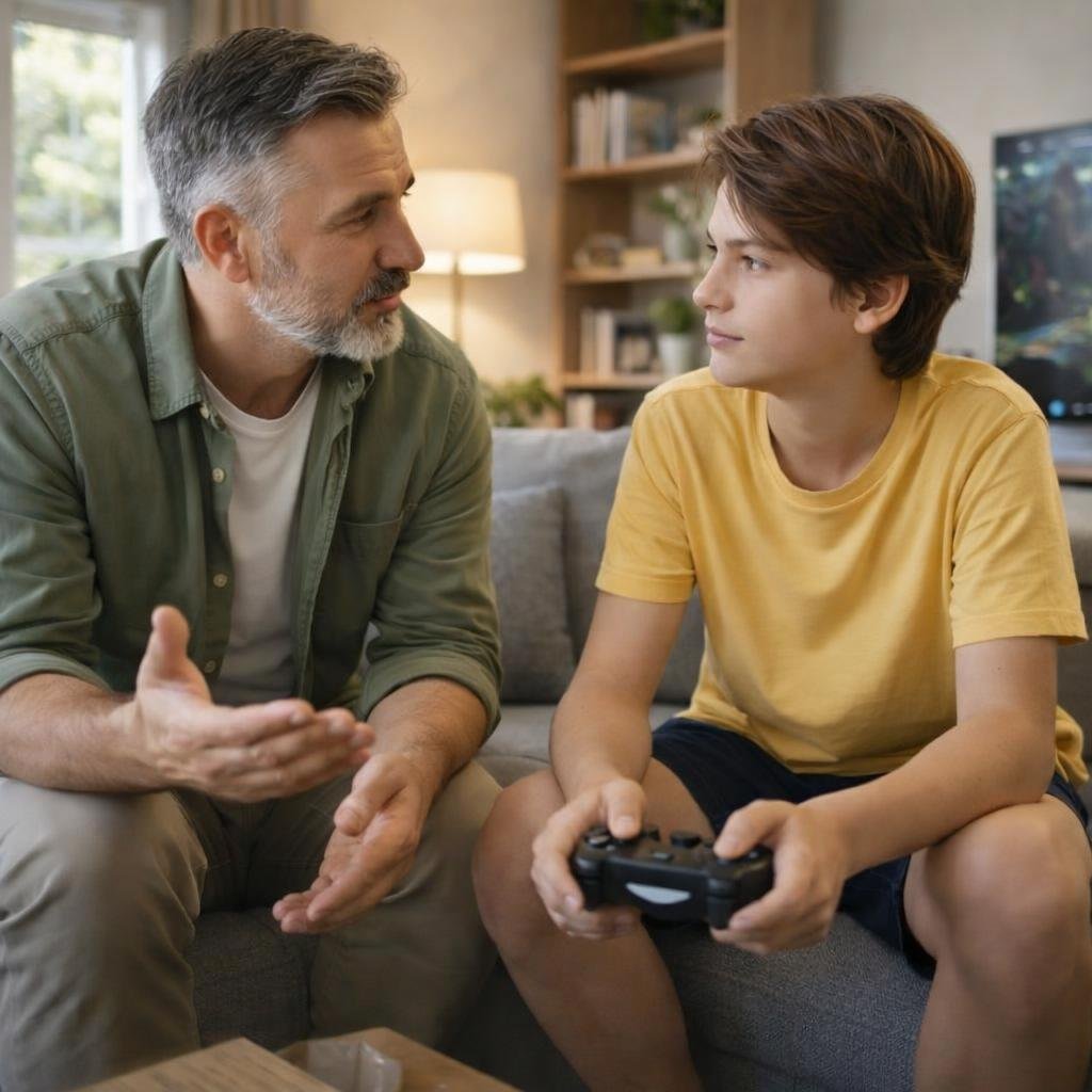 Two people sitting and talking about how to stop video game addiction